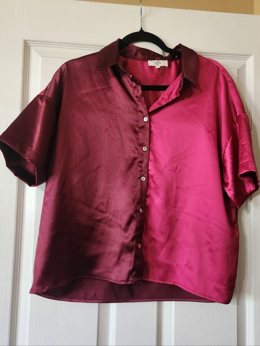 entro Two-Tone Satin Top — Fuchsia & Burgundy